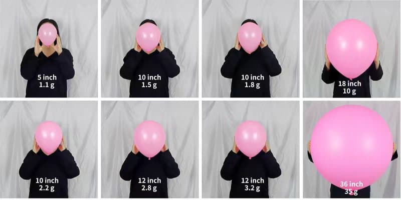 Balloon Size Chart