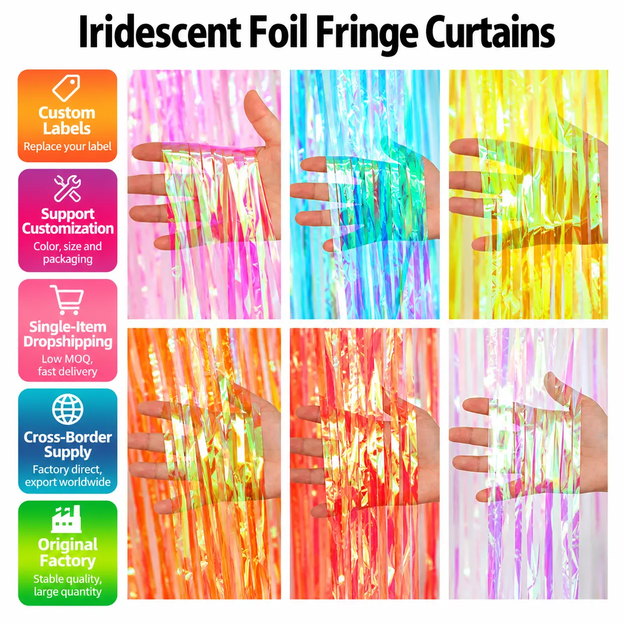 Iridescentné fóliové okrajové závesy