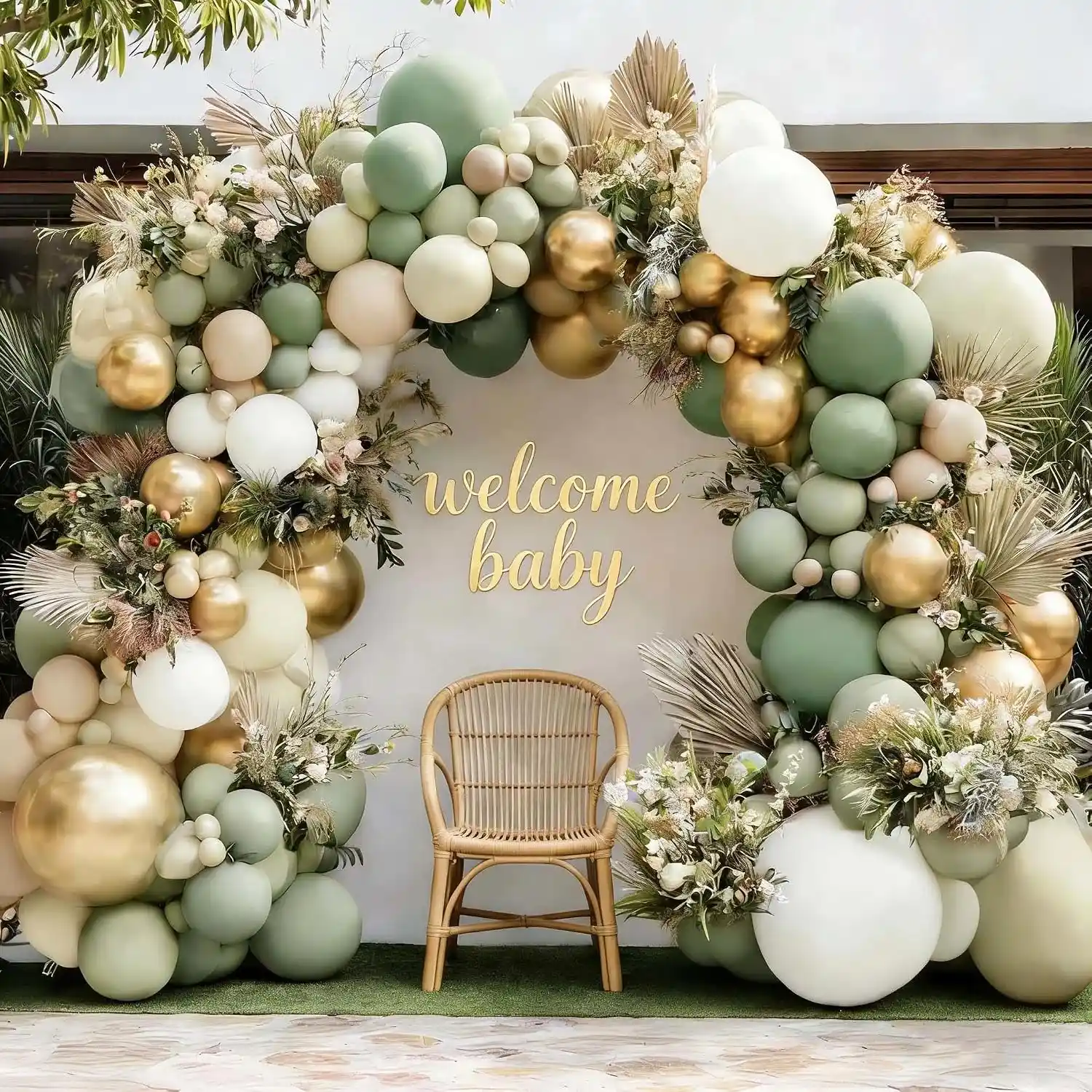 Sage Green Baby Shower Balloon Girl